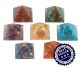 Chakra stone pyramids from Orgonite and with Reiki Symbol.
