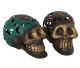 Crânes en bronze joliment ajourés de différentes couleurs, coulés à la main et finis à Java / Indoné