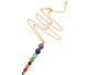Chakra pendant with gemstone chakra beads and gold colored chain.