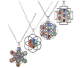 Chakra symbol pendants with gemstone chakra beads and silver colored chain.