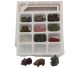 Gemstone animal figures assortment box with 12 pieces.