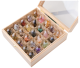 Collection of raw/polished minerals 25 types (40-50mm) pieces in beautiful wooden gift box.