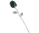An engraved epidote gemstone rose, mounted on a silver-colored stem, 150 mm long.