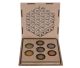 Chakra Flower of life in wooden grid box with 7 hand engraved with Chakra gems.