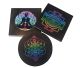 Shungite charging plate, with beautiful laser engraving, hand-colored with chakra colors.