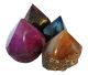 Agate points cut in (colored) blue, pink, purple and natural shades.