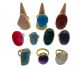 Assortiment de 25 bagues « Or » avec toutes les vraies pierres précieuses (seule l'Agate a été colorée)