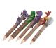 Wooden pencils with a sculpted and painted animal figure of wood paste.