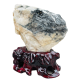 Black Tourmaline in Rock Crystal (Tourmaline Quartz) Mongolia on a wooden pedestal.
