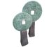Pi disc, set of 2 on jade pedestal from Myanmar.