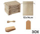 Jute bags complete with cord and sturdy paper label 10x14 cm set of 30 sets.