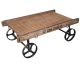 Table basse sur base de chariot de mine repro (également agréable pour les présentations). Fabriqué en Inde. 120x75x43cm