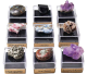 Micromounts 32 mm avec différents types de pierres précieuses et de minéraux.