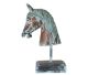 Horse head made of wood on pedestal handmade in Mexico.