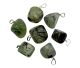 Drilled pendants of Prehnite with Actinolite & Tourmaline from Mali with drilled silver pin & hanging eye.