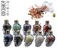 Gemstone skull bottles with split stones, Available in 10 types of gemstone.