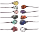 Gemstone pendant of various types of raw gemstone on cord. 2-3 cm in size.