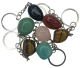 Gemstone keychain in various types of stone with stainless steel pendant.