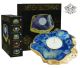 Blue agate tealight holder, tastefully finished with a gold-colored rim.