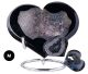 Black Agate hearts with Amethyst crystallization on the inside (Geodeformation) Size M 50-100 grams with stand.