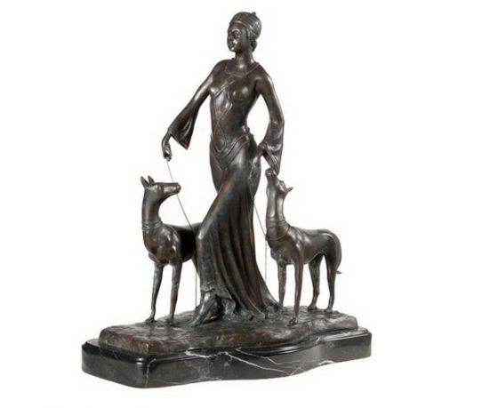 peper maagpijn Economisch Bronzen beeld Art Deco walking the dogs