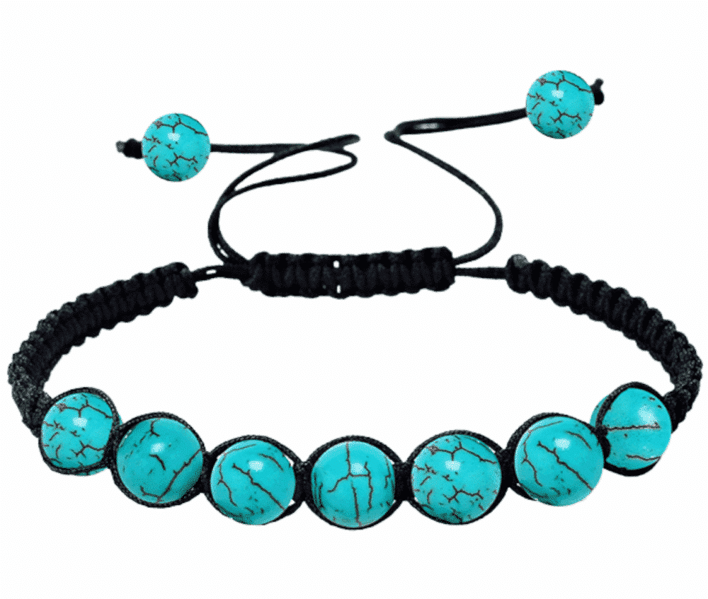 Bracelet en perles turquoise de 6 mm. Taille unique.