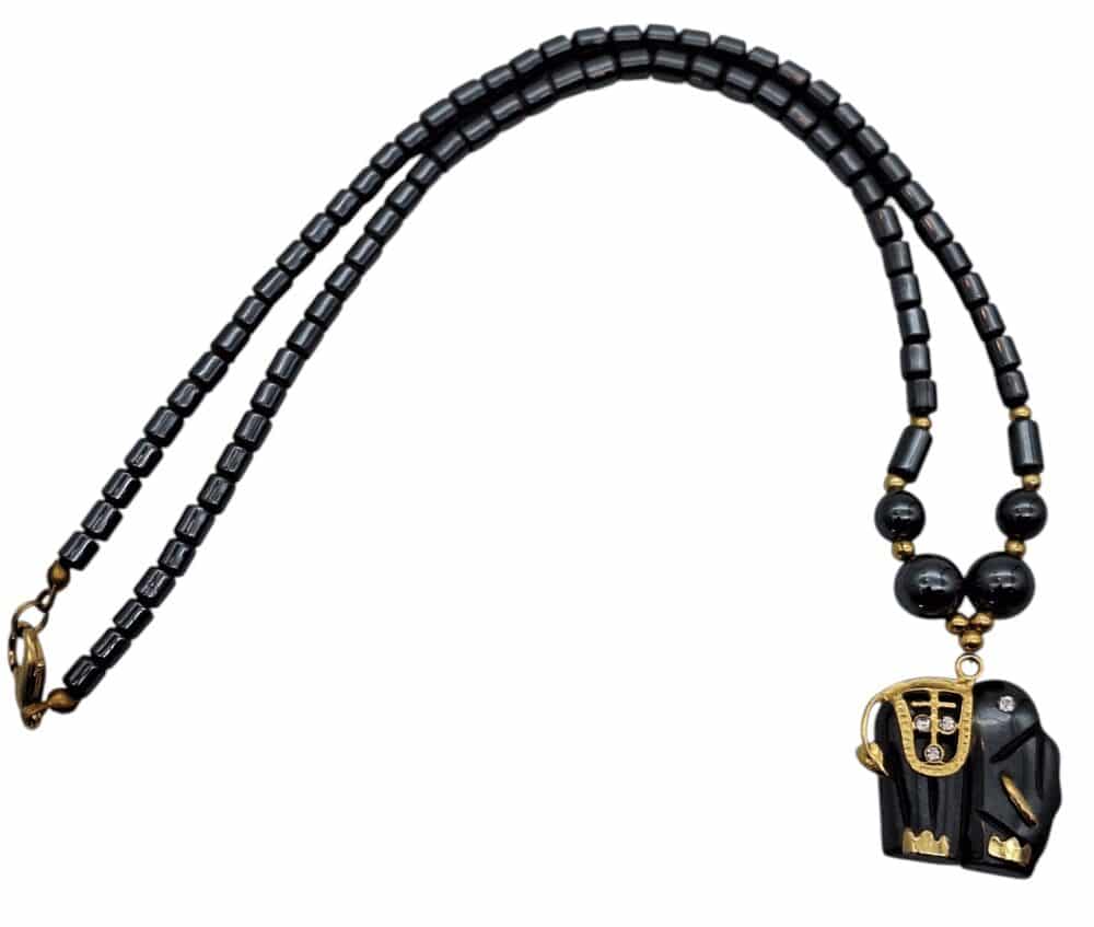Hematite necklace with elephant and free clasp!