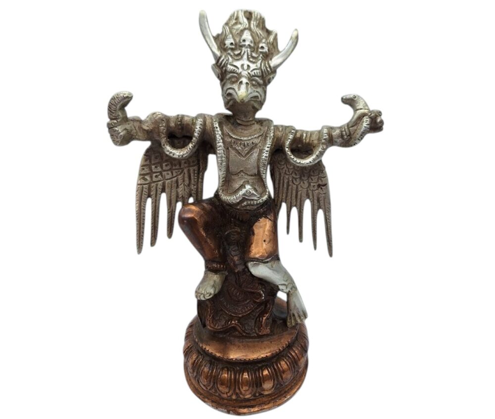 Rakshasa-Tempelwächter aus Südindien – Zweifarbige Bronzestatue.