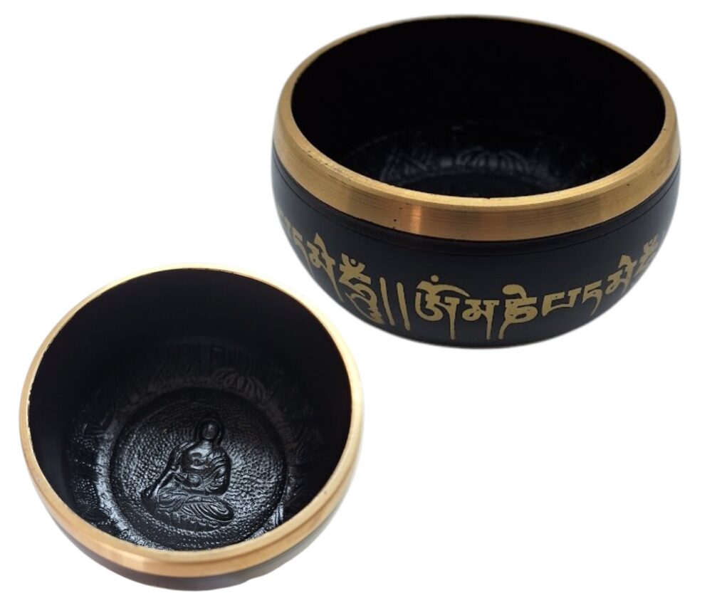 Klangschale mit buddhistischem Reliefbild und Mantra – 532 Gramm