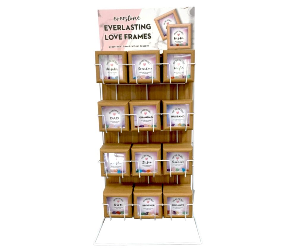 Everlasting Love Frames display – complete presentation with 36 wooden mini photo frames