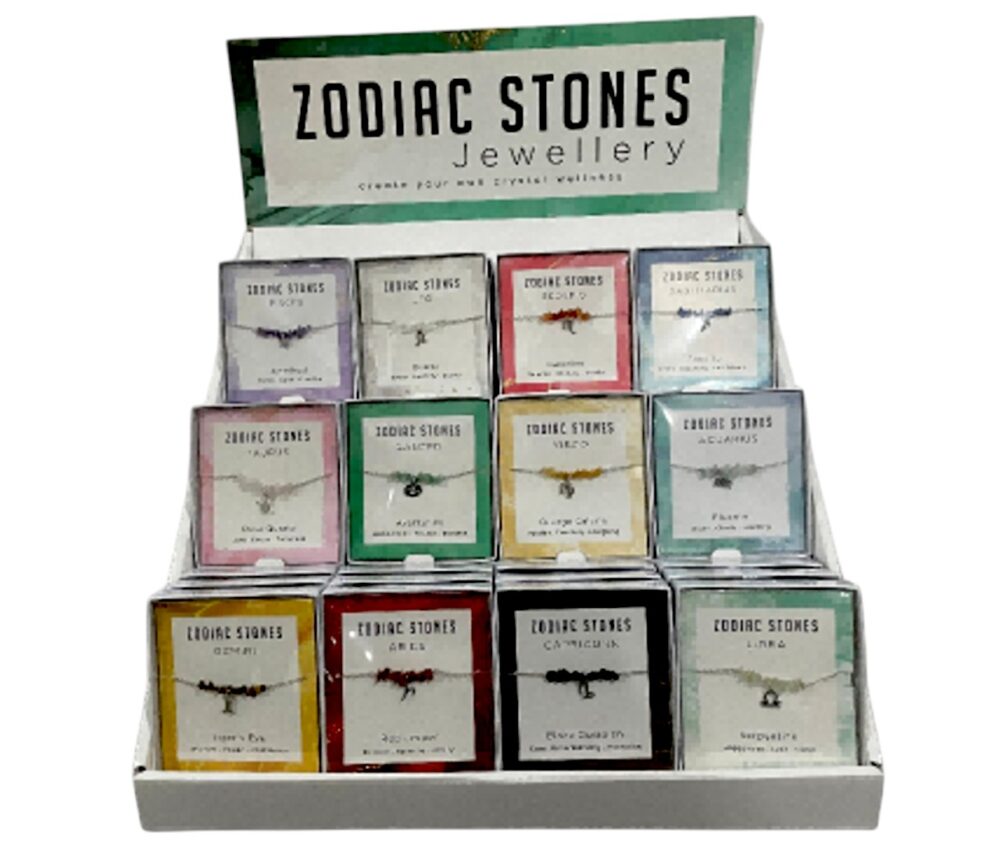 Zodiac Stones display – complete toonbankdisplay met 36 sterrenbeeld kettinkjes.
