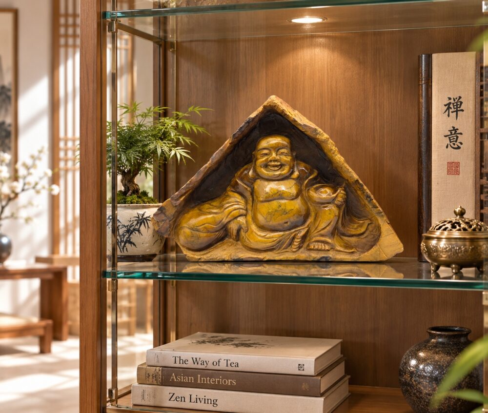 Tigeraugen-Buddha-Skulptur aus dem Jahr 1976 – ein Vintage-Meisterwerk aus Hongkong.
