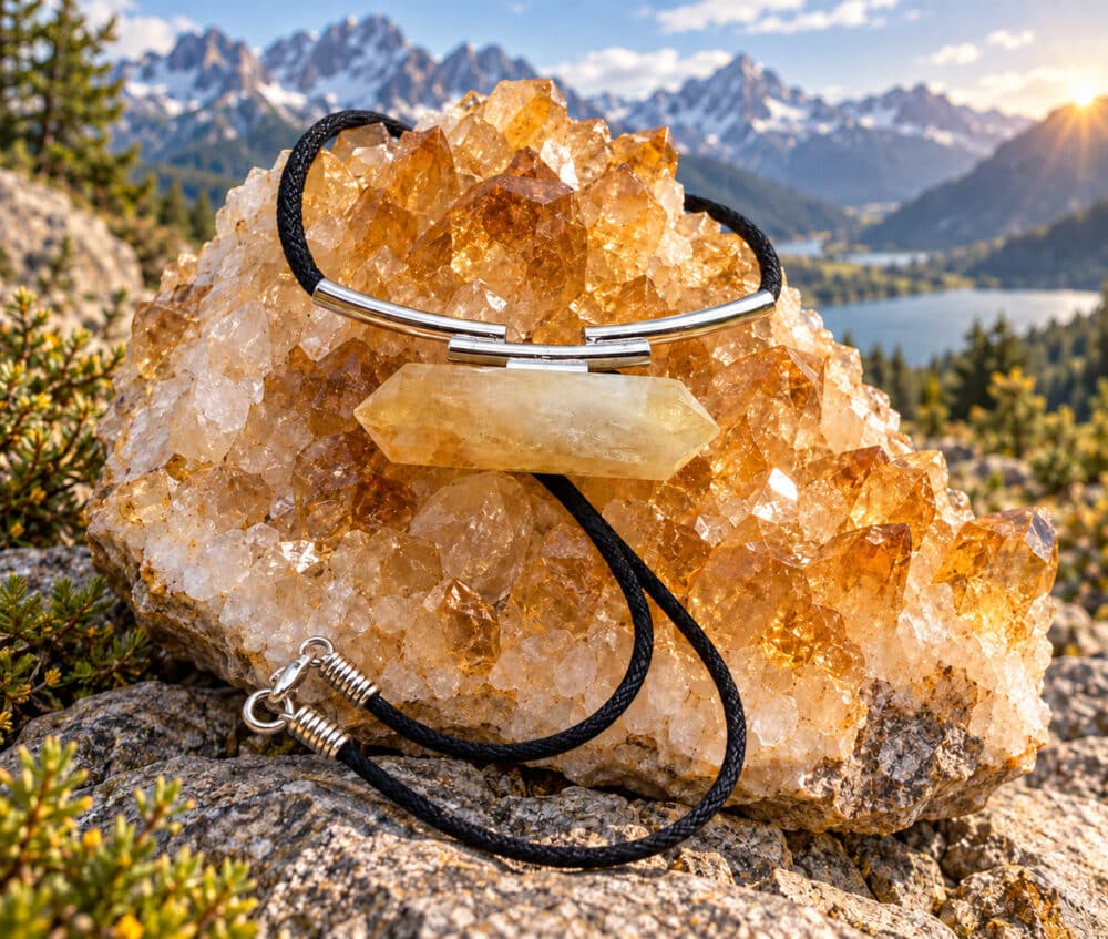 Citrin-Halskette mit doppeltem Ende in brasilianischem Silber-Choker.