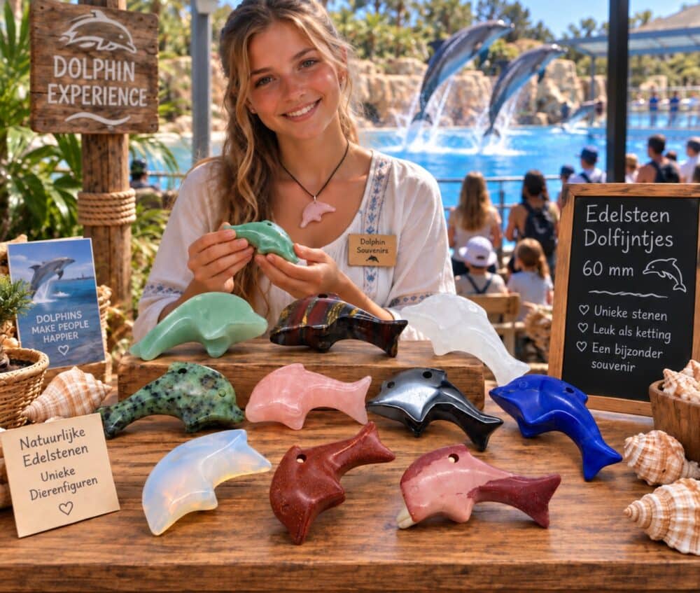 Package of 50 gemstone dolphin pendants – 60 mm – 10 different types.