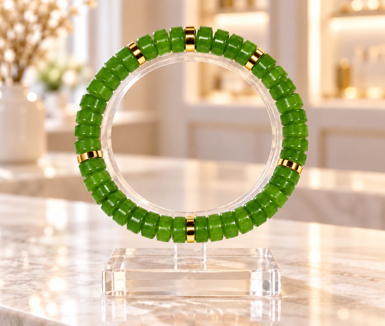 Heishi groien armband 150 op houten standaard