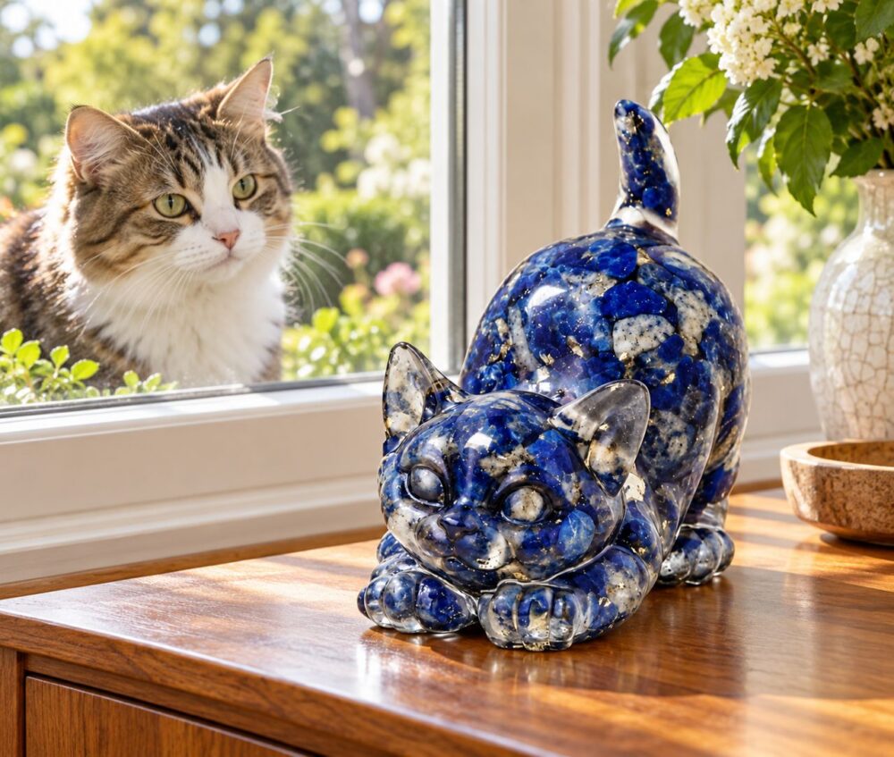 Puss aus Lapislazuli, Orgonit und Goldflocken.