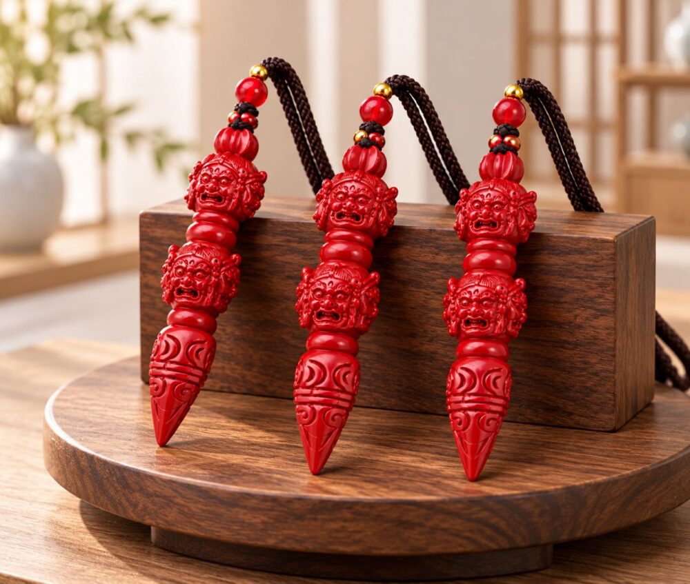 Pendentif Varja en grès rouge chinois.